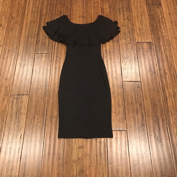 Black Off the Shoulder Ruffle Dress - Picture 3 of 4